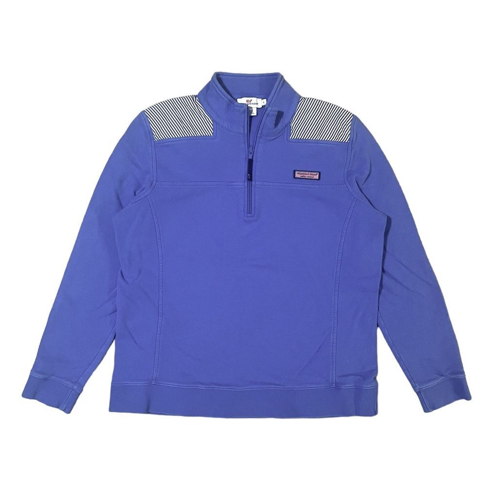 Vineyard Vines Shep Shirt 1/4 Zip Pullover Blue White Stripe Womens Large
